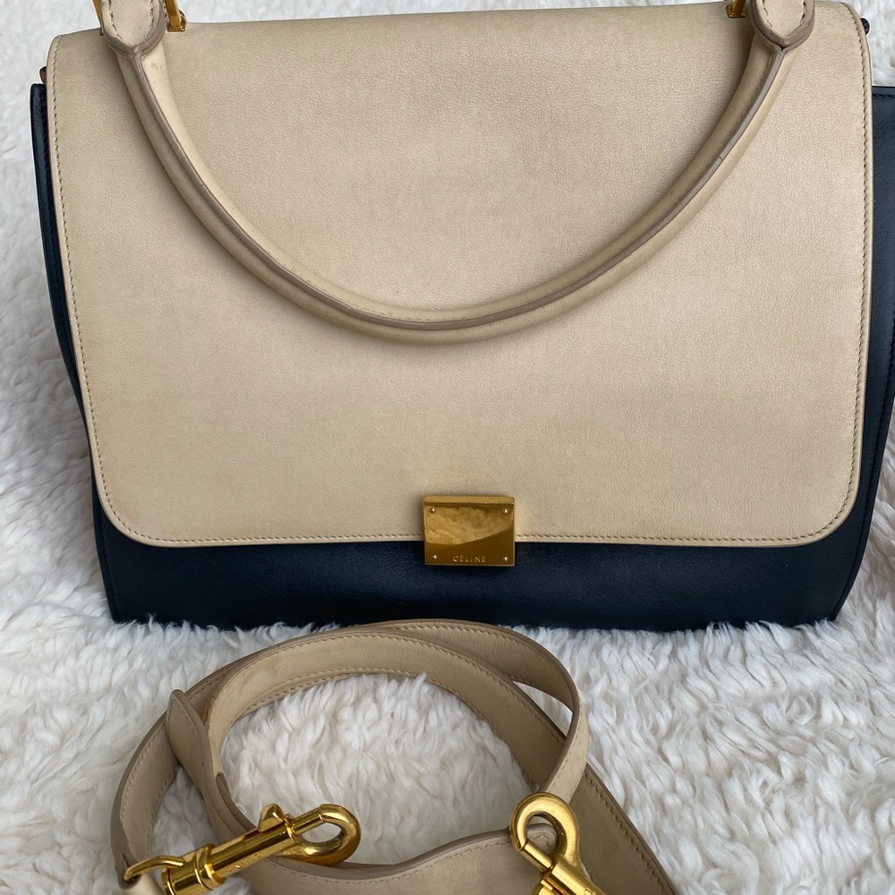 ✅💯Authentic with COA CER Celine Cream and Black Leather Bag